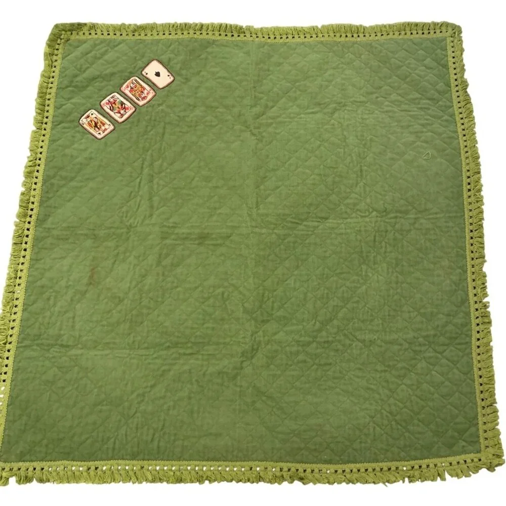 Handmade Quilted Poker Cards Playing Mat Table Cloth Fringe + Reversible Floral